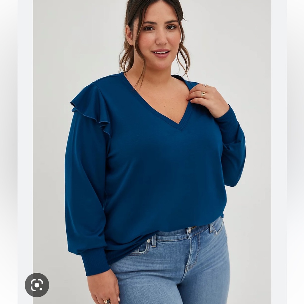 Torrid Light weight French Terry V neck Ruffle Shoulder Sweatshirt Item#32